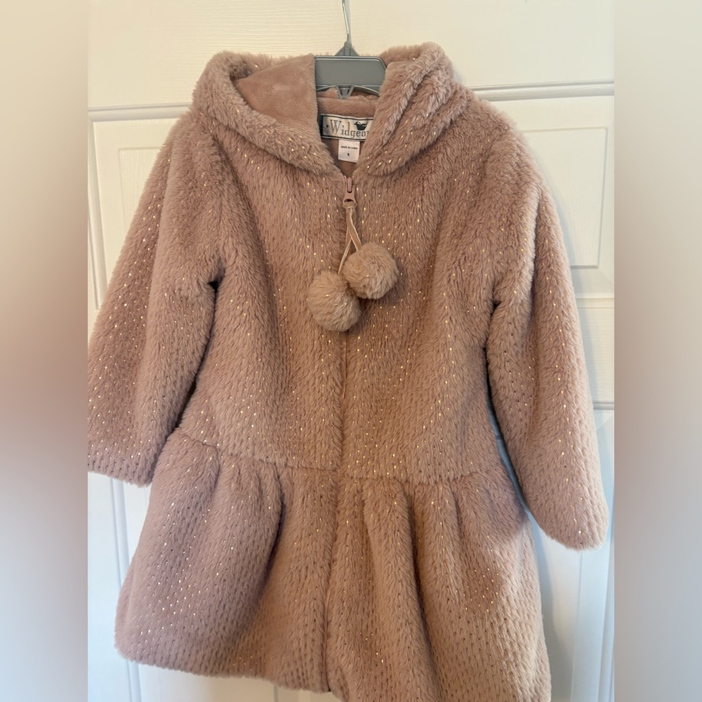 Cozy Tan Kids Hooded Coat with Pom-Poms